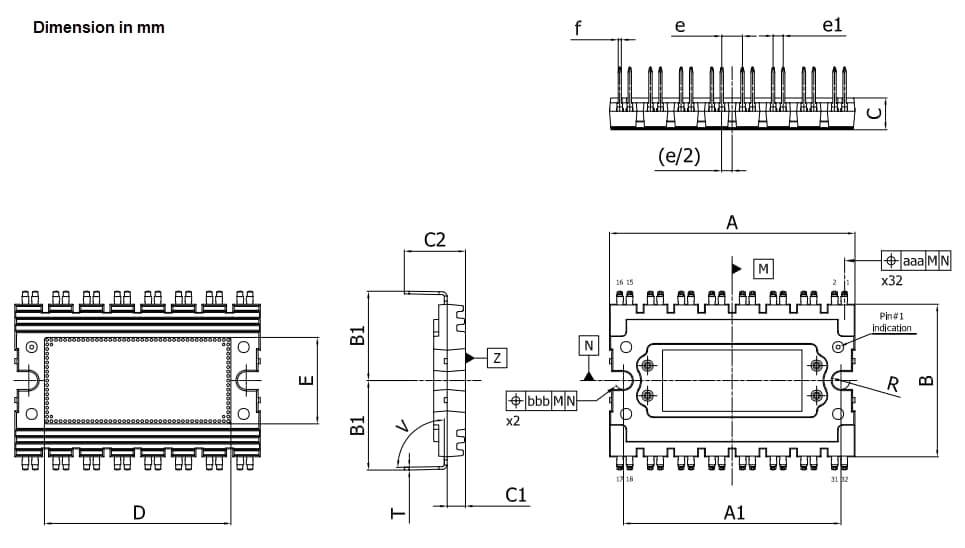 Mechanical Drawing - STMicroelectronics M1P45M12W2-1LA ACEPACK DMT‑32 Power Module